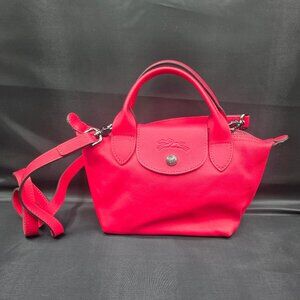 Longchamp Le Pliage Cuir Leather Top Handle Bag XS Crossbody Red